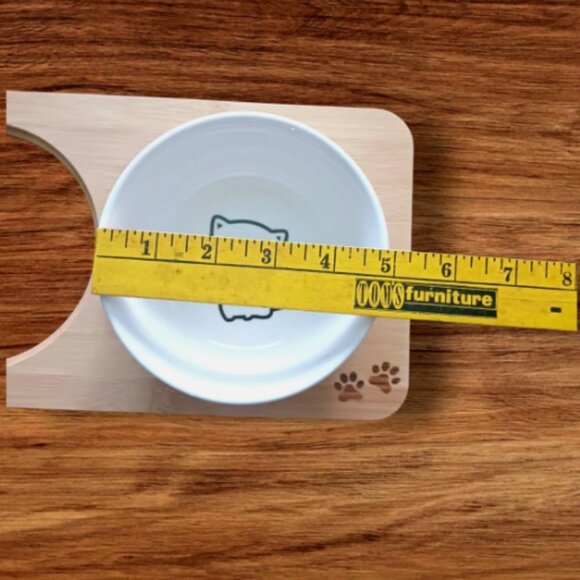 Comesoon ceramic cat Bowls Set of 2 Food/Water / Black & white with wood Holder - Picture 5 of 13